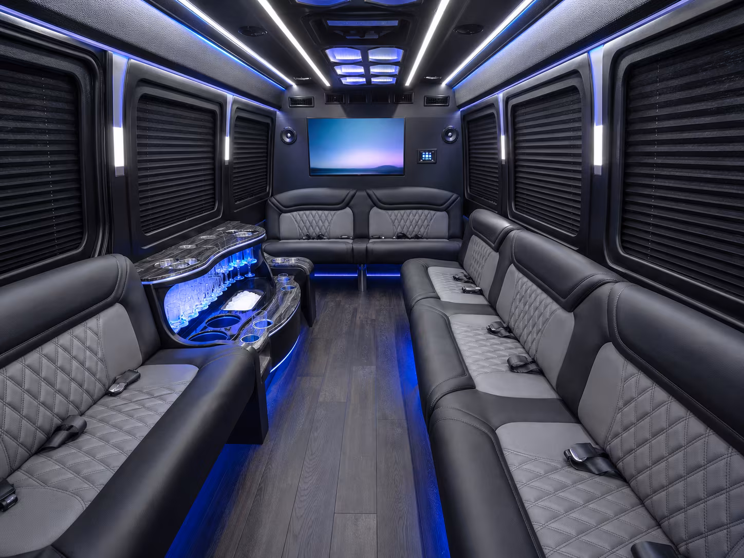 sandy 18 passenger party bus interior
