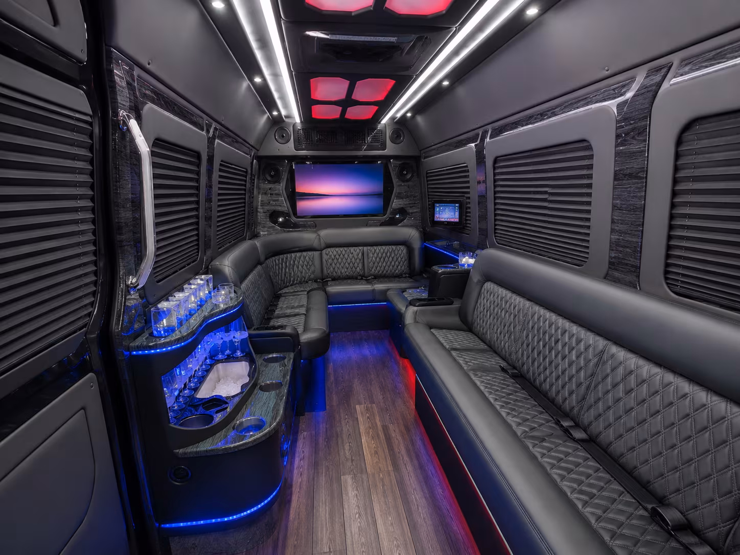sandy 30 passenger party bus inside